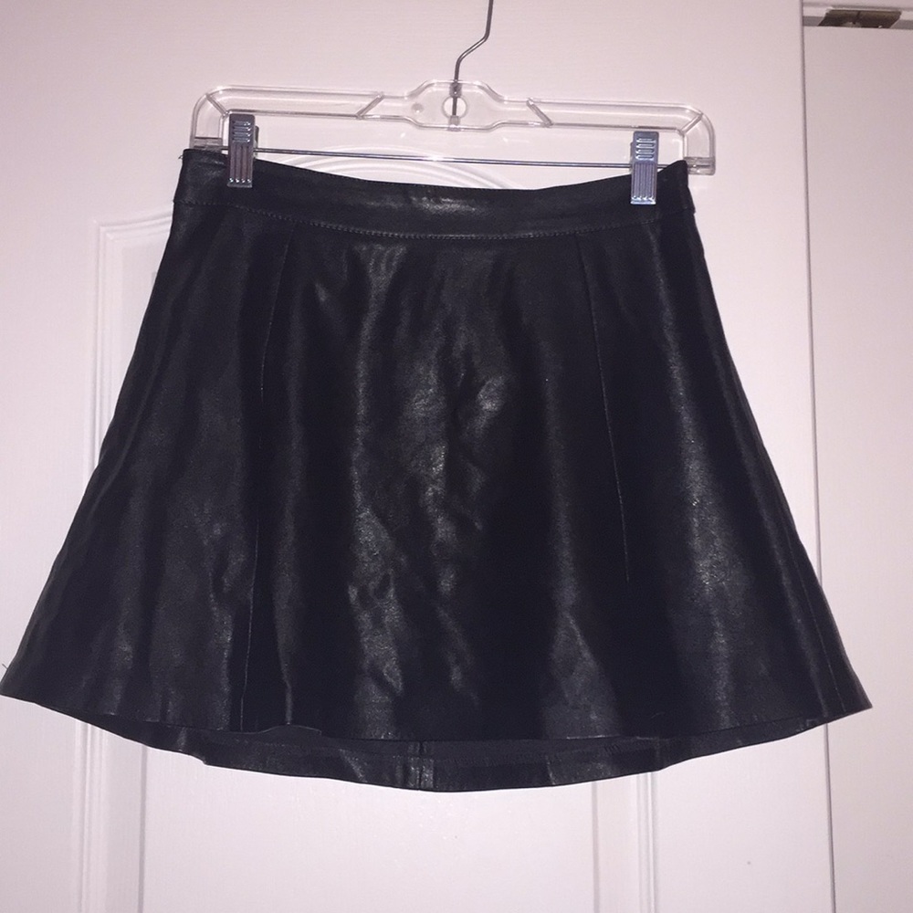 H&M Black Leather Skater Skirt